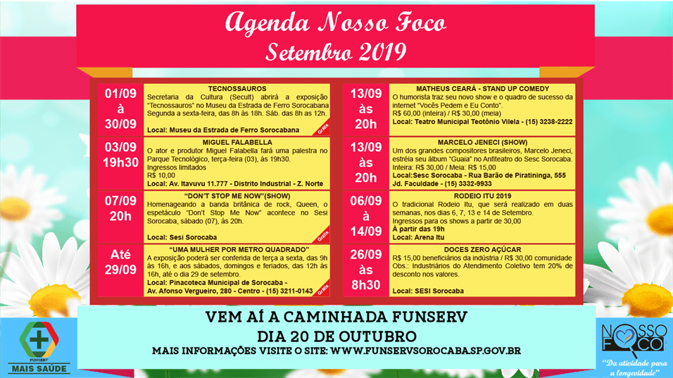 Agenda SETEMBRO Nosso Foco